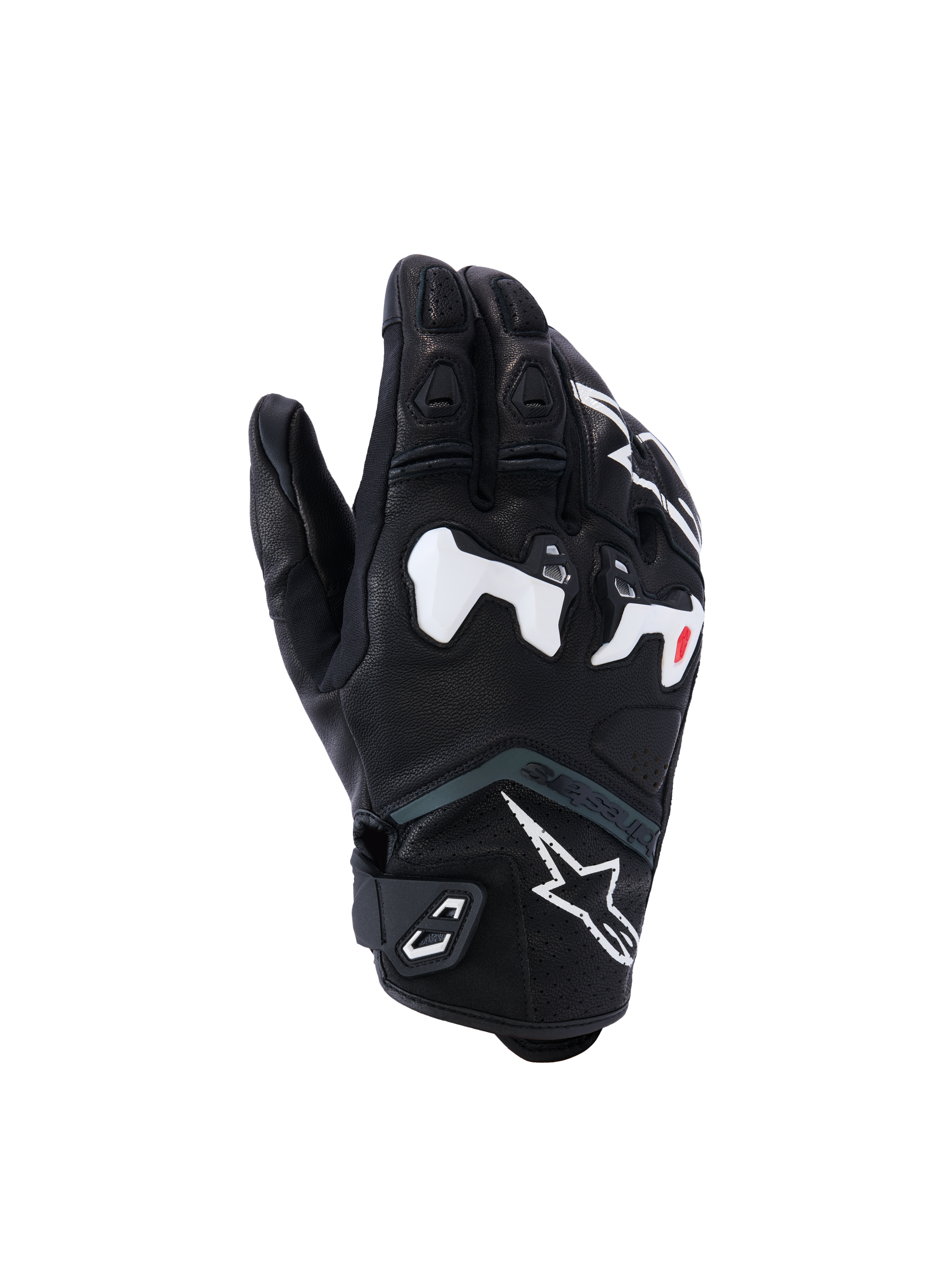 Alpinestars SP-R Tech Gloves, Motorcycle Racing Gloves, Black with White and Red Accents, Reinforced Knuckle Protection, Textured Surface with Padded Fingers, Velcro Wrist Strap, Modern Sporty Design