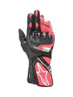 Alpinestars Stella SP-8 V3 Women's Motorcycle Gloves, Black and Diva Pink leather with hard knuckle protection and white accents.