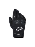 Alpinestars SP X Z Waterproof Gloves, Black motorcycle gloves with white star logo, featuring textured SP X TPU knuckle protection with glossy black segments, sleek street design with reinforced stitching, waterproof construction for all-weather riding
