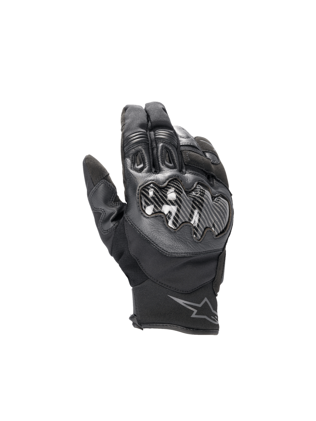 Alpinestars Smx-1 Drystar® Men's Short Cuff Waterproof Road Gloves in Black, with leather and carbon knuckle protection.