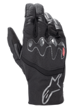 Alpinestars Hyde XT Drystar® XF Gloves, Black Motorcycle Gloves, wavy viscoelastic knuckle protector with red accent, mid-length cuff with silver star logo, waterproof textile and synthetic suede construction, adventure touring gear
