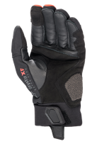 Alpinestars Hyde XT Drystar® XF Gloves, Motorcycle Gloves, Black and Fire Red, palm view showing reinforced synthetic suede construction, Drystar XF branding on the thumb area, and adjustable wrist strap