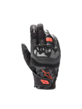 Alpinestars SMX Z Drystar® Gloves, waterproof goat leather motorcycle gloves in Black and Red Fluo with hard knuckle guards.