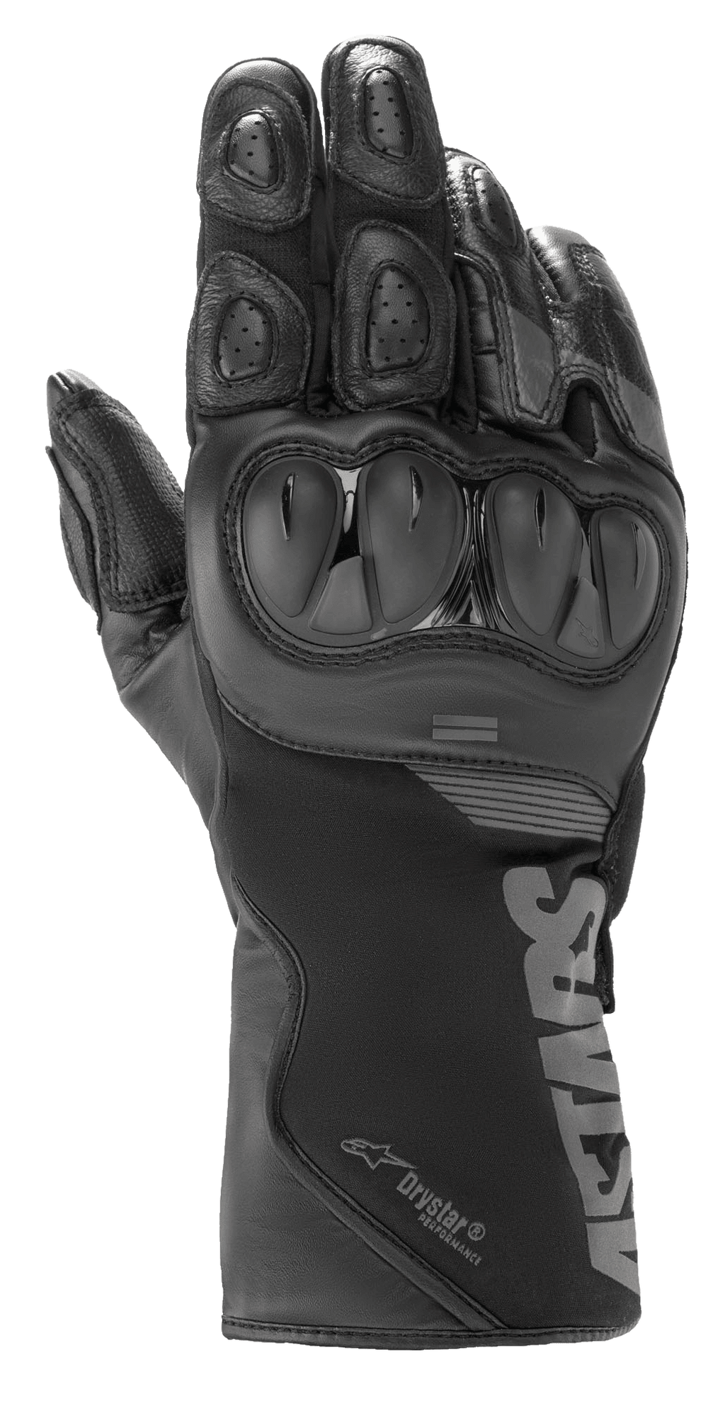 Alpinestars SP-365 Drystar® Gloves, Motorcycle Gloves, Black Anthracite, waterproof leather and softshell construction, featuring hard SP knuckle protection, ventilated finger pads, and long cuff with Astars branding