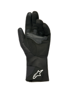 Alpinestars Woman Stella WT-1 Drystar® Insulated Gloves, Black, palm view featuring soft suede with overlay reinforcement for grip, long textile cuff with white Alpinestars logo on the strap, touchscreen compatible fingertips, technical winter motorcycle gear
