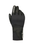 Alpinestars Stella WT-1 Drystar Insulated Gloves, Women's Motorcycle Winter Gloves, Black, white alpinestars branding on the index finger and star logo on the cuff, waterproof textile and suede construction for cold weather commuting