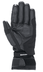 Alpinestars Women Stella Andes V3 Drystar® Gloves, Black Anthracite motorcycle glove, palm view showing goat leather construction, reinforced padding, and adjustable velcro wrist strap with Safe Retention branding.