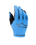 Alpinestars 2025 Youth Radar Gloves, Motocross Off-Road Gloves, Blue and Black, featuring a textured light blue backhand with a black star logo and Alpinestars branding on the wrist, youth motorcycle gloves