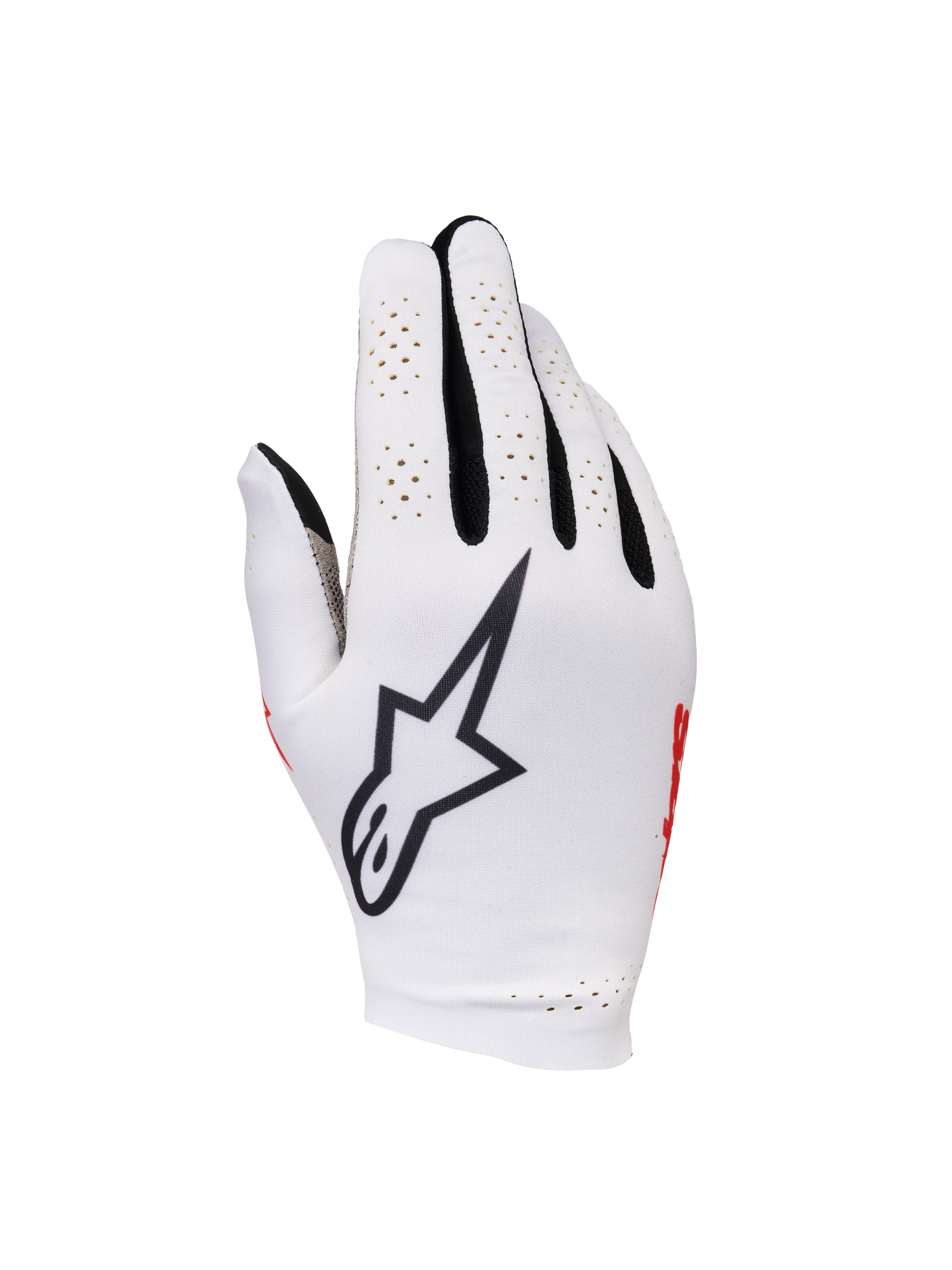 Alpinestars Sim Gloves Graphic 1, SIM Racing Gloves, Silver Ice with Black and Red Accents, featuring a prominent black star logo on the backhand, perforated finger panels for ventilation, and a lightweight textile design for gaming precision.