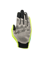 Alpinestars Sim Gloves Graphic 1, SIM Racing Gloves, Safety Yellow Black and Turquoise, palm view showing gray Nanofront® material with black 3D grip pattern, touchscreen-compatible fingertips, and lightweight textile construction