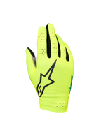 Alpinestars Sim Gloves Graphic 1, SIM Racing Gloves, Safety Yellow and Black with Turquoise accents, featuring large black star logo, perforated lightweight stretch material for ventilation, short cuff design for gaming precision