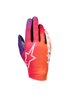 Alpinestars Sim Gloves Graphic 2, Sim Racing Gloves, Orange Neon Purple and White gradient, featuring a white star logo, perforated ventilation details, and lightweight stretch fabric with black mesh accents