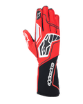 Alpinestars Tech-1 KX V4 Gloves, Karting Racing Gloves, Red and Black with White Accents, breathable mesh construction, bold Star logo on back of hand, long cuff with Alpinestars script, professional motorsport gear