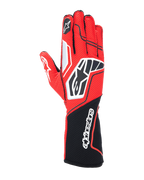 Alpinestars Tech-1 KX V4 Gloves, Karting Racing Gloves, Red and Black with White Accents, breathable mesh construction, bold Star logo on back of hand, long cuff with Alpinestars script, professional motorsport gear
