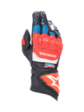 Alpinestars Honda GP Pro R3 Gloves, black and red leather motorcycle racing gauntlets with DFS knuckle protection.