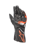 Alpinestars SP-8 V3 Leather Gloves in Black and Red Fluo, motorcycle racing gloves with dual-density knuckle protection.