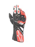 Alpinestars SP-8 V3 Men's Motorcycle Racing Gloves in Black, White, and Bright Red leather with dual-density knuckle protection.