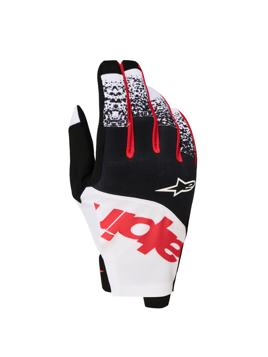 Alpinestars Techstar Gloves 2027, Men's motocross gloves in black, white, and red fluo featuring a stretch micro ripstop.