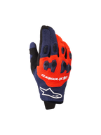 Alpinestars 2026 Pro-Dura Gloves, Motocross and Enduro Gloves, Navy Blue and Hot Orange with White accents, featuring two-piece TPR knuckle protection, Alpinestars branding on the backhand, and flexible multi-panel construction