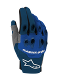 Alpinestars 2026 Pro-Dura Gloves, Motocross and Enduro Gloves, Navy Bright Blue and White, featuring two-piece TPR knuckle protection, multi-panel stretch construction, white Alpinestars logo on the cuff and branding on the backhand, technical off-road design