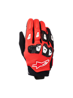 Alpinestars SP X 7 Gloves, short-cuff motorcycle racing gloves, Black Bright Red White, featuring perforated leather construction, TPU knuckle and finger protection, and the Alpinestars star logo on the back of the hand