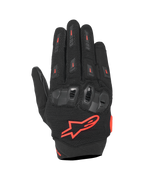 Alpinestars SP X 5 Air Gloves, Motorcycle Sport Gloves, Black and Red Fluo, featuring stretch 3D mesh backhand, TPU double-density knuckle protection, red Alpinestars star logo, breathable perforated design for summer sport riding