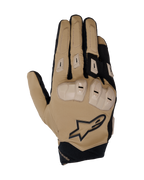 Alpinestars SP X 3 Gloves, Motorcycle Racing Gloves, Dark Khaki Sand and Black, featuring TPU double-density knuckle protection, reinforced finger padding, stretch woven material for breathability, and integrated branding.