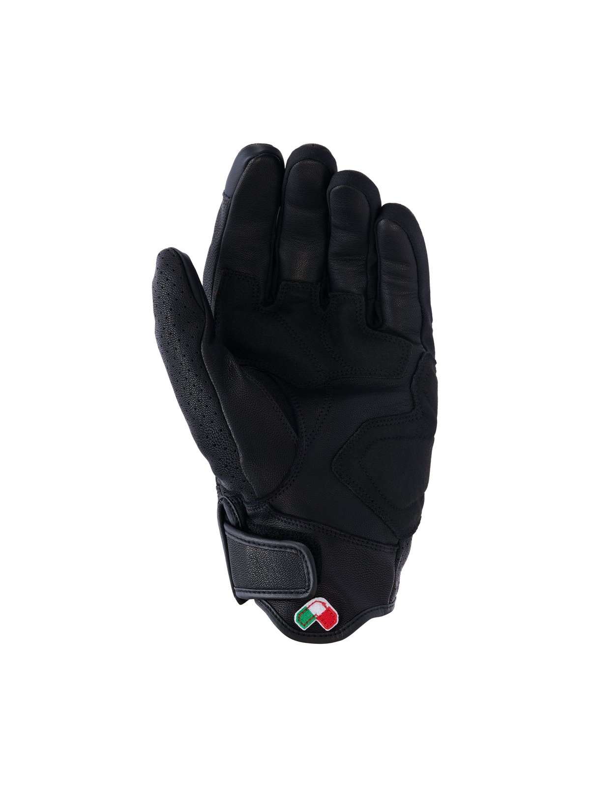 Alpinestars Mustang V3 Leather Gloves, Black, Palm View, premium goat leather construction with reinforced grip zones, short cuff with hook and loop closure and small embroidered logo patch, urban motorcycle protective gear