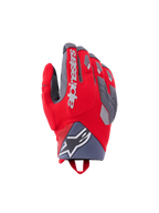 Alpinestars Durack Gloves, Motorcycle Riding Gloves, Bright Red and Mid Gray, featuring divided knuckle protection with gray TPR accents, white Alpinestars branding on the backhand, neoprene wrist cuff with star logo, and performance adventure design