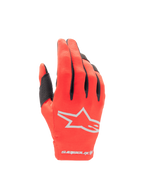 Alpinestars 2025 Radar Motocross Gloves in Mars Red and Silver, featuring a lightweight stretch textile backhand and star logo.