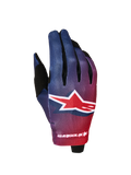 Alpinestars Radar Gloves 2027, lightweight motocross gloves in Fire Red and Deep Blue gradient with a large star logo.
