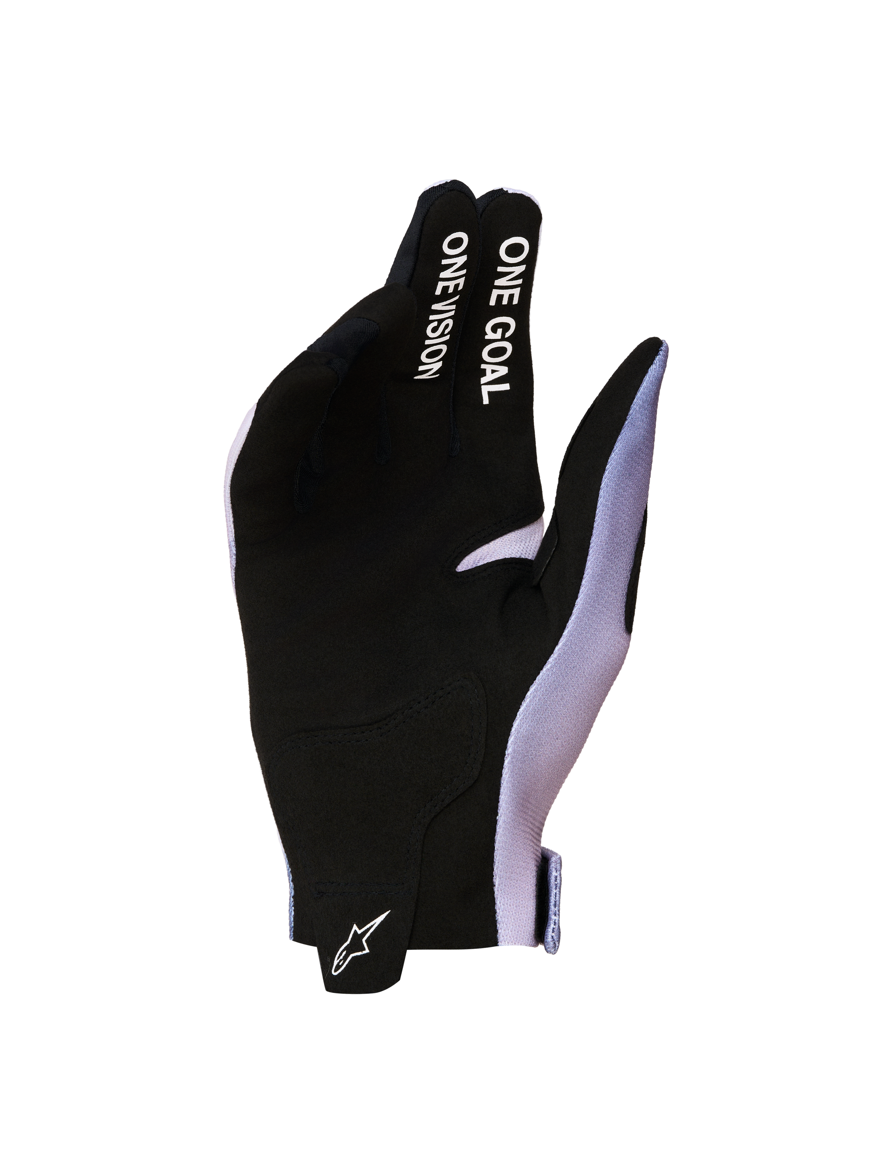 Alpinestars Radar Gloves 2027, Motocross Gloves, Men, Black and Lilac, Synthetic Suede, One Goal One Vision text.