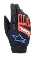 Alpinestars Full Bore XT Gloves, Off-Road Motorcycle Gloves, Black Bright Red and Blue, featuring TPR knuckle and finger protection, breathable stretch fabric, white ASTARS logo on red panel, and blue star logo