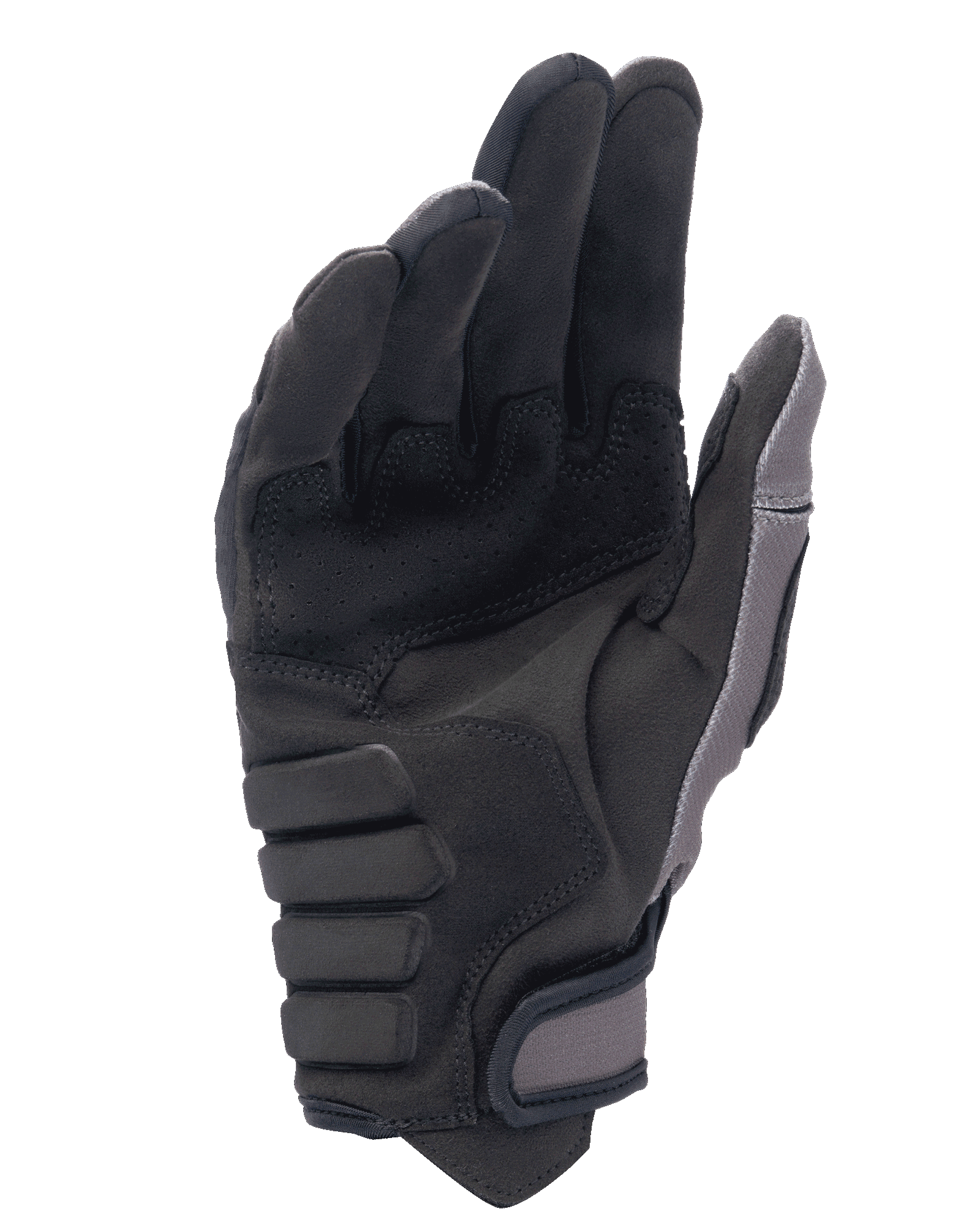 Alpinestars Techdura Gloves, Motocross and Enduro Gloves, Falcon Brown, palm view featuring synthetic suede construction, reinforced padding for grip, and adjustable hook and loop cuff closure