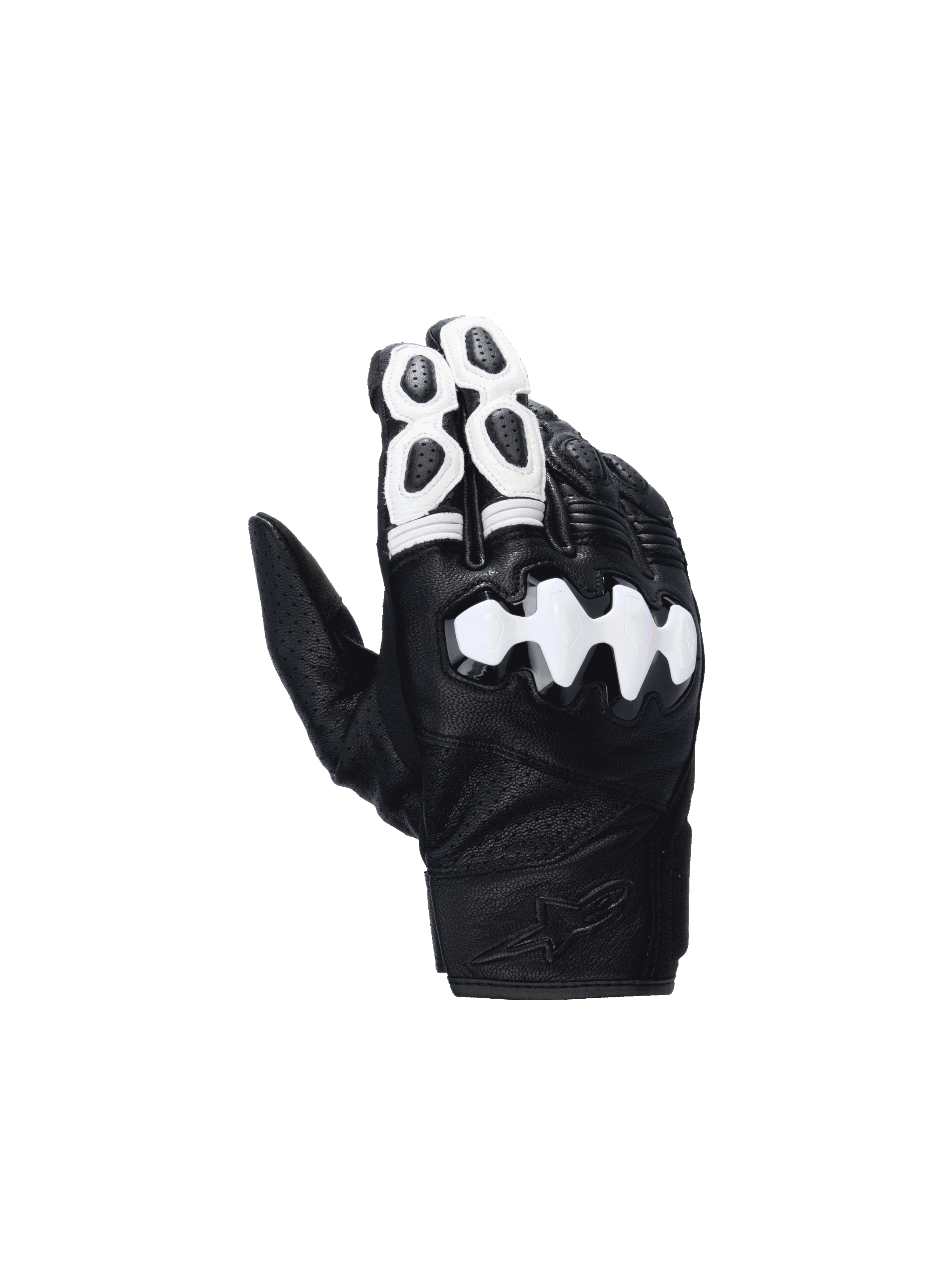 Alpinestars Celer V3 Gloves, black and white goat leather motorcycle road racing gloves with hard knuckle protection.
