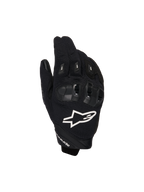 Alpinestars SP X 1 Gloves, Motorcycle Sport Gloves, Black with White Logo, top view showing TPR knuckle protection and ventilated mesh fabric, protective gear for road and sport riding