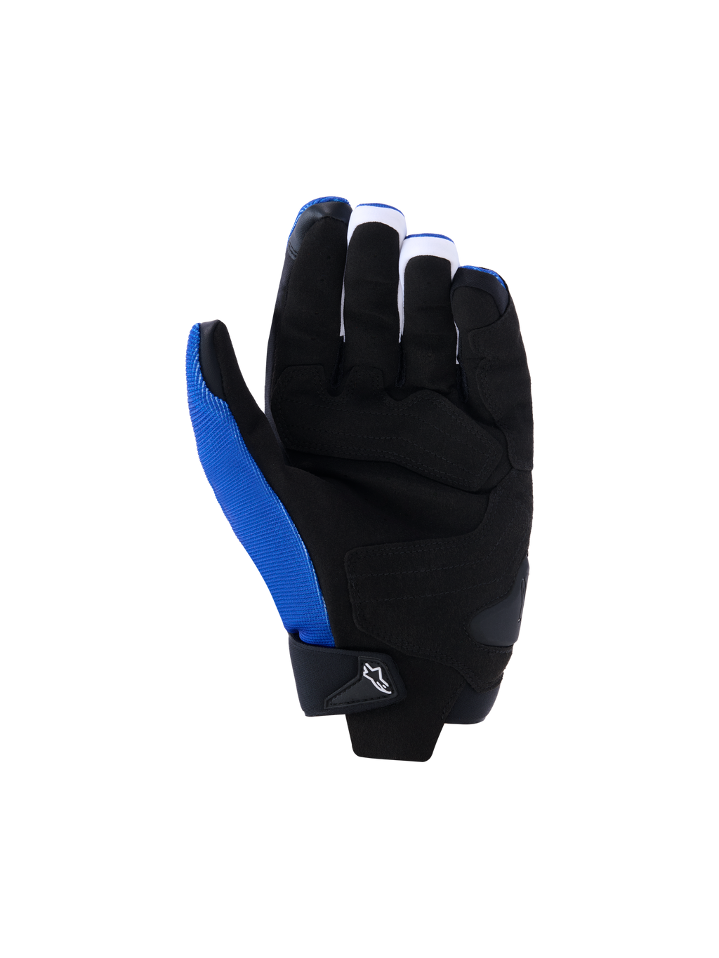 Alpinestars FQ20 SP X 1 Gloves, Motorcycle Gloves, Blue Black and Red Fluo, palm view featuring black synthetic leather construction, reinforced grip panels and strike zones, blue textile on the thumb side, sleek sport racing design