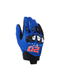 Alpinestars FQ20 SP X 1 Gloves, Sport Motorcycle Gloves, Blue/Black/Red Fluo, featuring El Diablo and 20 branding on the back, textile mesh top with black knuckle protection, streamlined design for racing and sport riding
