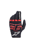 Alpinestars MM93 Losail V2 Gloves, Urban Motorcycle Gloves, Black and Red Fluo, textile with hard knuckle protection and Marc Marquez 93 logo.
