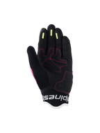 Alpinestars Woman Stella Mogress Airflow Gloves, Urban Motorcycle Gloves, Fading Coral Black, detailed palm view featuring pink stitching, yellow silicone grip stripes on fingers, and breathable mesh construction.