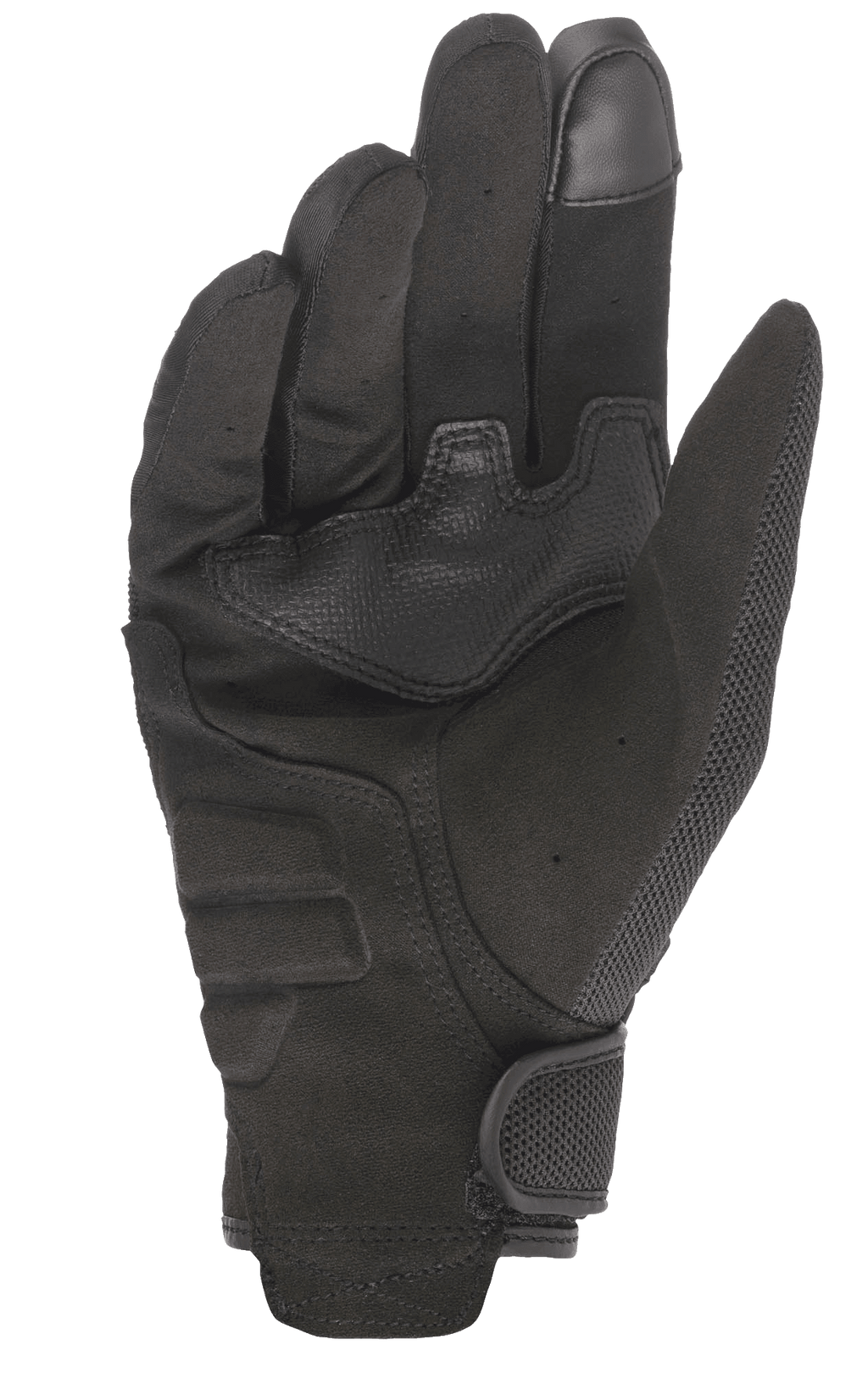 Alpinestars Stella Copper Gloves - Women, Black, Palm View, featuring full synthetic suede palm with reinforcement patches, touchscreen compatible fingertip, and hook and loop wrist closure