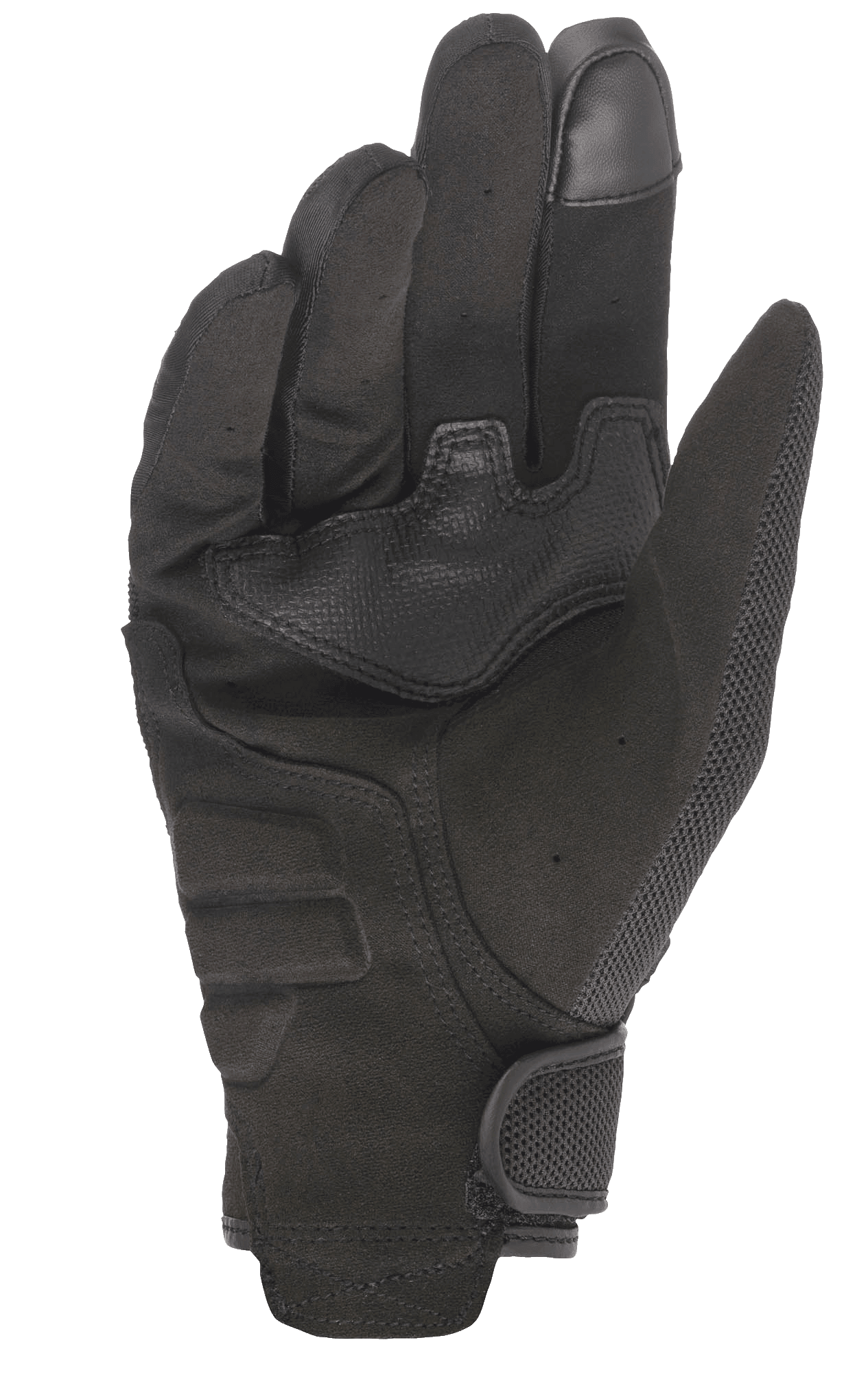 Alpinestars Stella Copper Gloves - Women, Black, Palm View, featuring full synthetic suede palm with reinforcement patches, touchscreen compatible fingertip, and hook and loop wrist closure