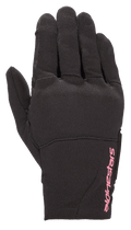 Alpinestars Women Stella Reef Gloves, Urban Motorcycle Gloves, Black with Fuchsia Pink Logo, stretch fabric construction, short cuff design, textured material for city riding