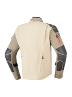 Alpinestars Nazca 3L GORE-TEX PRO Jacket, Walnut Rock Brown, Rear view showing tan back panel and brown sleeves with dark grey reinforcements on shoulders and elbows, red zipper and logo accents, durable adventure motorcycle touring gear