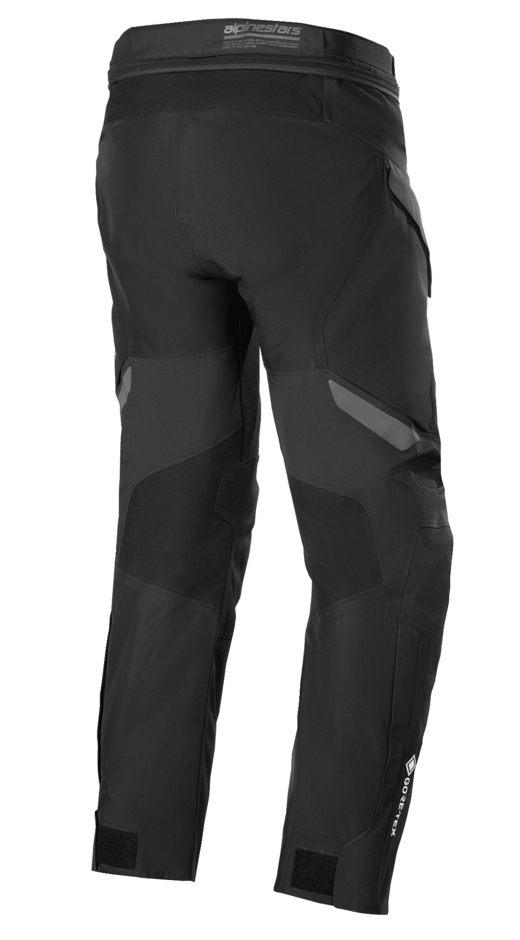 Alpinestars ST-7 2L GORE-TEX Pants, Black and Dark Gray, back view, waterproof motorcycle adventure touring pants featuring reinforced panels, GORE-TEX branding on the lower leg, and adjustable ankle straps