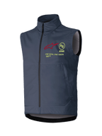 Alpinestars Techstar Softshell Vest, Motocross Sleeveless Vest, Dark Gray, high collar with full-length front zipper, featuring a red star logo, yellow circular AS emblem, ASTARS text, and ONE GOAL ONE VISION slogan on the chest, windproof off-road riding layer.