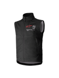 Alpinestars Youth Techstar Softshell Vest, Black, Sleeveless Motocross Vest with Red Star Logo, High Collar, Front Zipper, "ONE GOAL. ONE VISION." Branding, Light Gray Interior Lining, Youth Motorsports Apparel