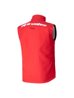 Alpinestars Youth Techstar Softshell Vest, Motocross Vest, Bright Red, rear view featuring large white Alpinestars wordmark on the upper back, sleeveless softshell design with a high collar for wind protection.