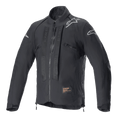 Alpinestars Techdura Jacket, Black Reflex off-road motorcycle jacket, featuring white star logos on shoulders, tonal Alpinestars branding on chest panels, front zipper, and durable textile construction, technical enduro design.