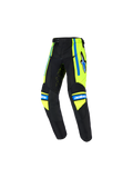 Alpinestars 2026 Kids Racer Nomur Pants, Youth Motocross Pants, Dark Navy with Yellow Fluo and UCLA Blue accents, featuring star logo on the thigh, 'astars' branding on the knees, and ergonomic pre-curved design for off-road racing